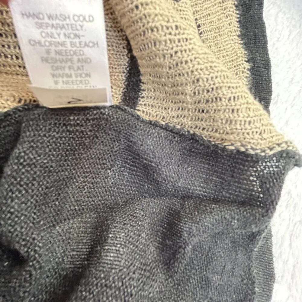 J. Jill Womens Black & Beige Aztec Knit Sweater Large Linen Blend 3/4 Sleeve